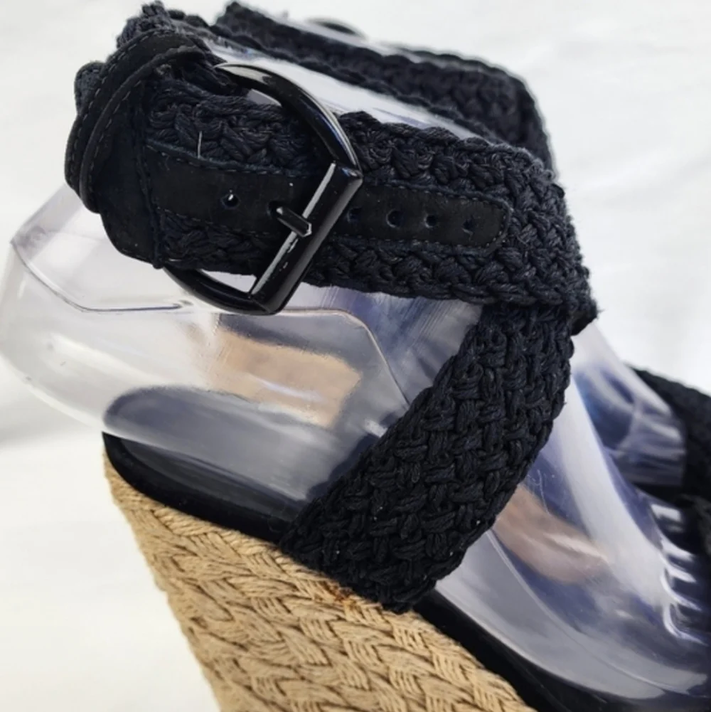 Stuart Weitzman Black Wedge Sandals